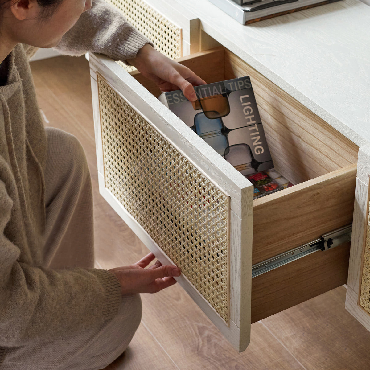 Meuble TV haut en rotin Yina