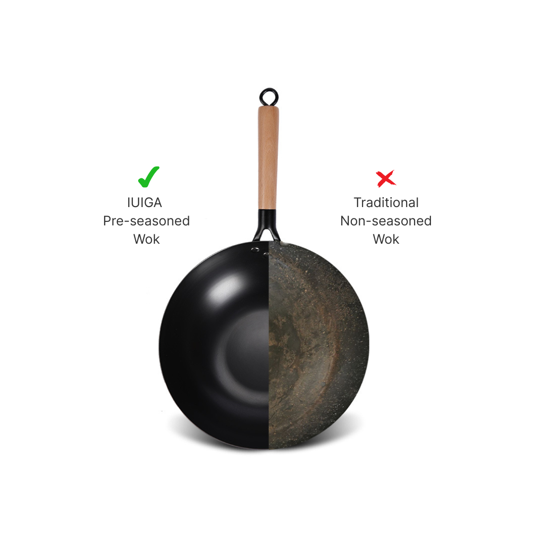 Wok en fonte pré-assaisonné