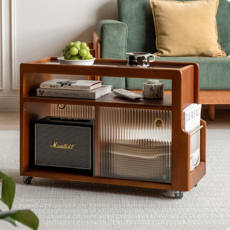 Table d'appoint Hayden en bois massif avec roulettes