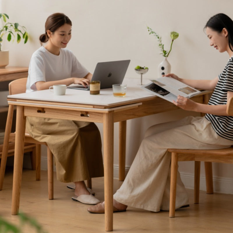 Table à manger en bois massif et pierre frittée Hana