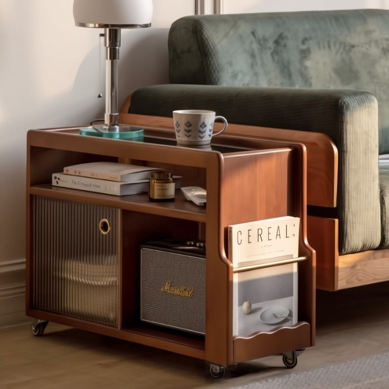 Table d'appoint Hayden en bois massif avec roulettes