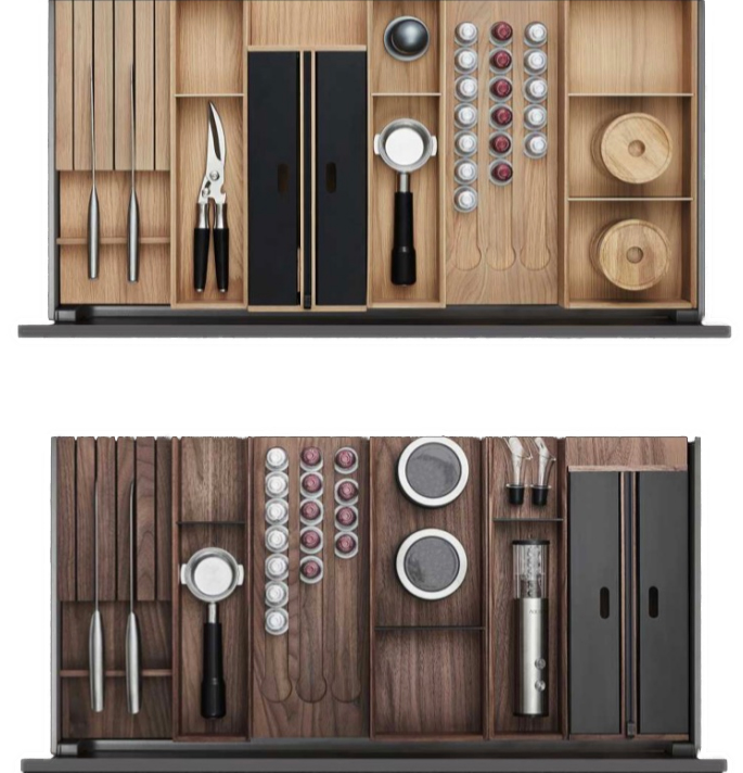 Panier à tiroir coulissant avec organiseurs en bois massif