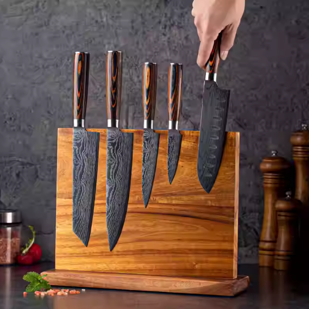 Porte-couteaux magnétique en bois massif