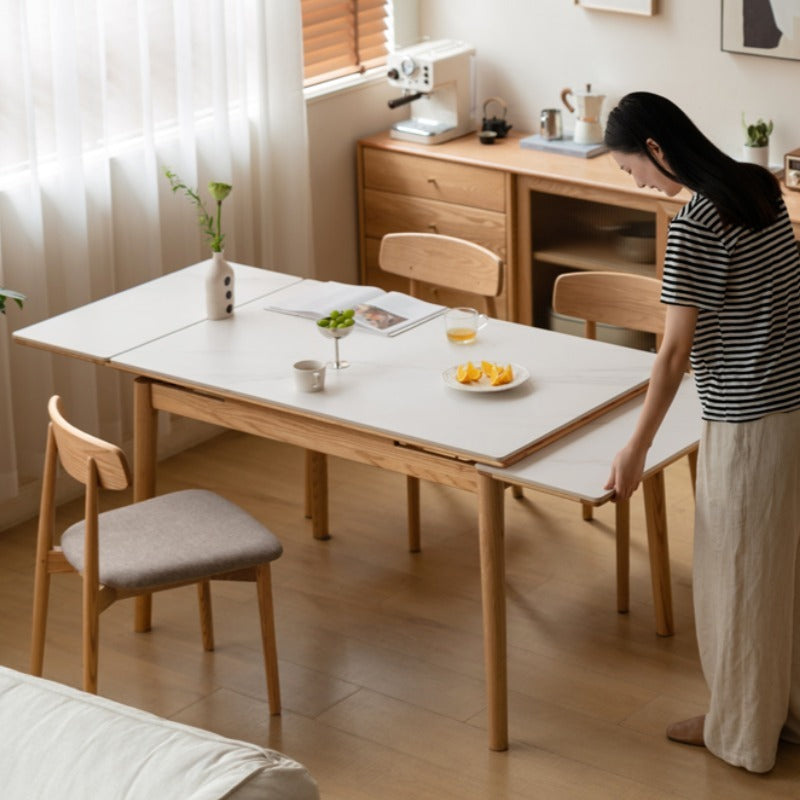 Table à manger en bois massif et pierre frittée Hana