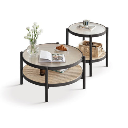 Table basse gigogne en rotin Kuro